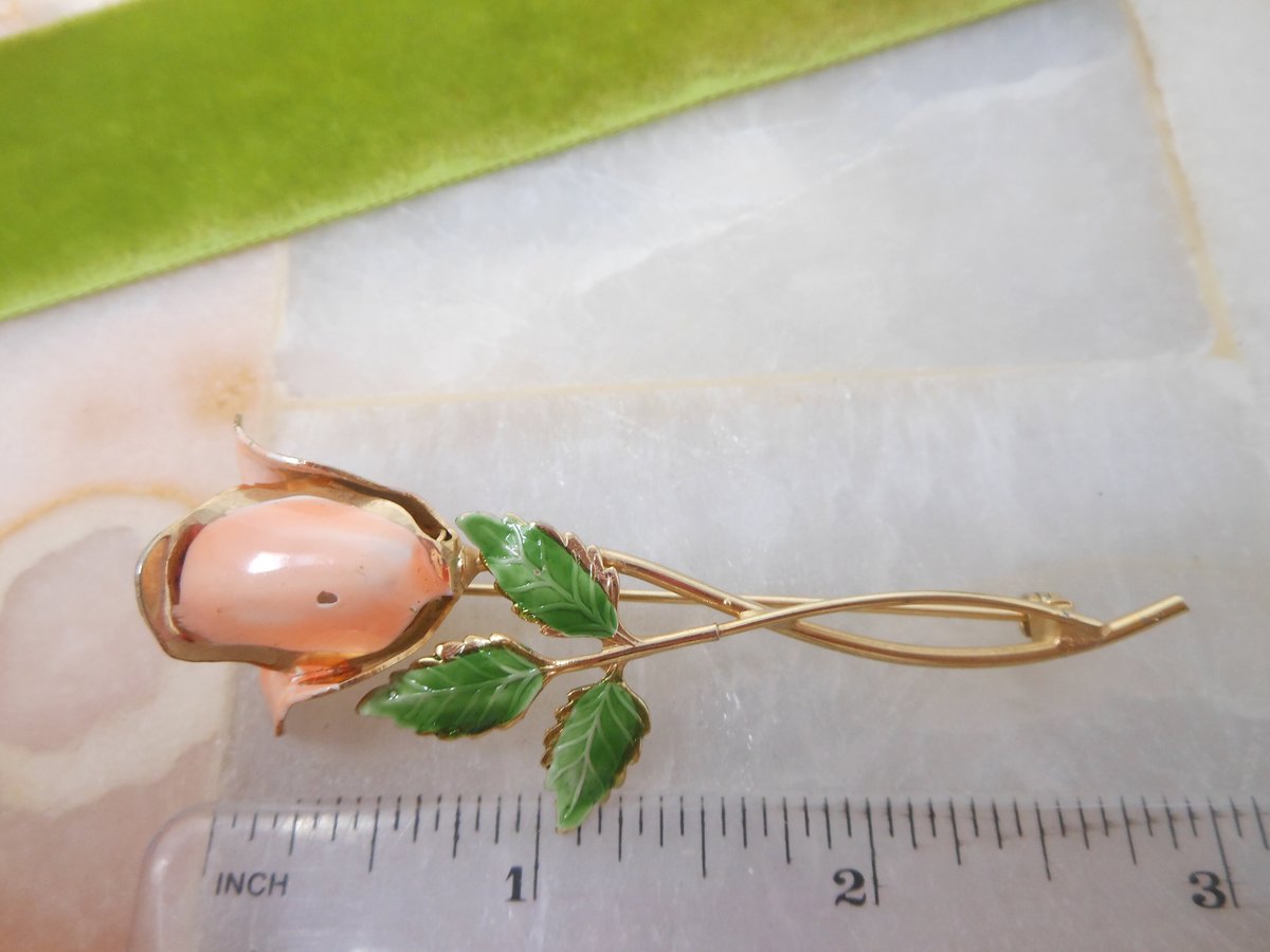 Vintage LOT 3 Enamel Flower Pin White Peach Rose Blue Tulip Brooch Retro Jewelry Mid Century *imperfect craft destash*, VivianJoel.com