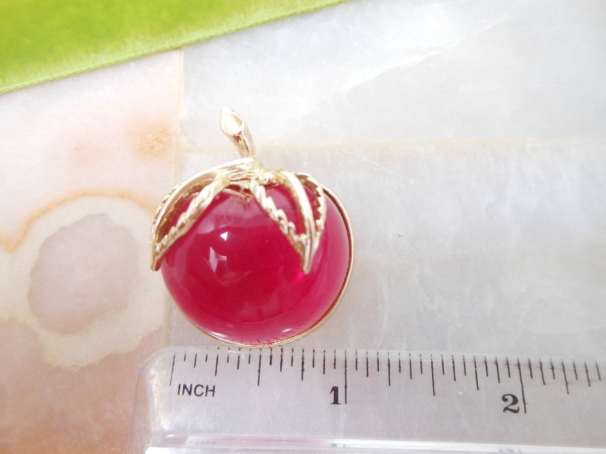 Vintage SARAH COVENTRY Fruit Brooch Apple Bright Pink Jelly Belly Pin Lucite Burgundy Designer Jewelry Mid Century, VivianJoel.com