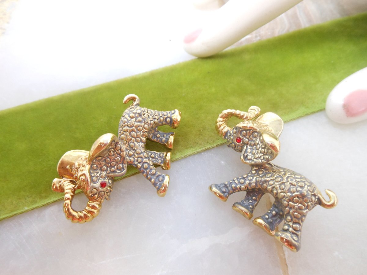 Vintage Elephant Scatter Pin SET Enamel Rhinestone Good Luck Figural Brooch Jewelry Republican Gift Mid Century, VivianJoel.com