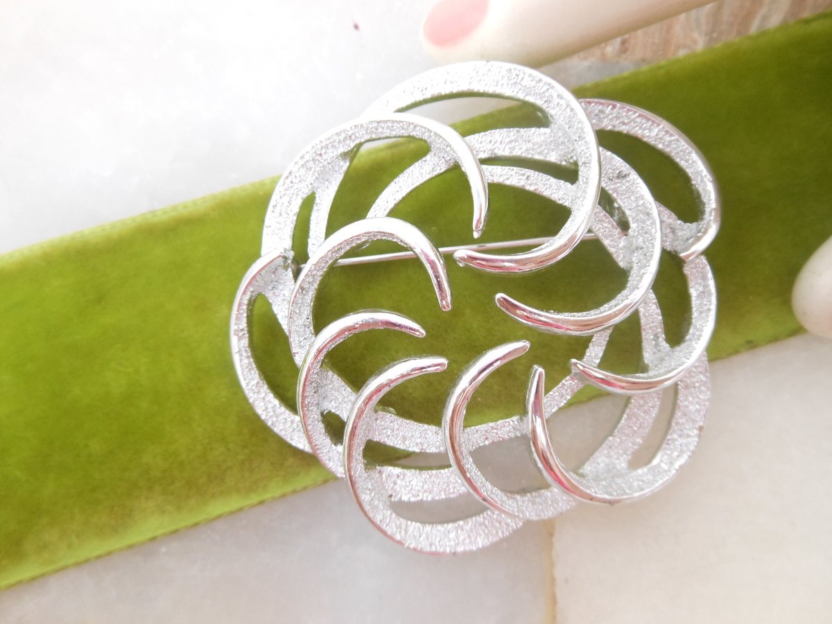 Vintage SARAH COVENTRY Pin Brooch Classic Wreath Tailored Swirl Pinwheel Designer Mid Century Jewelry Gift, VivianJoel.com