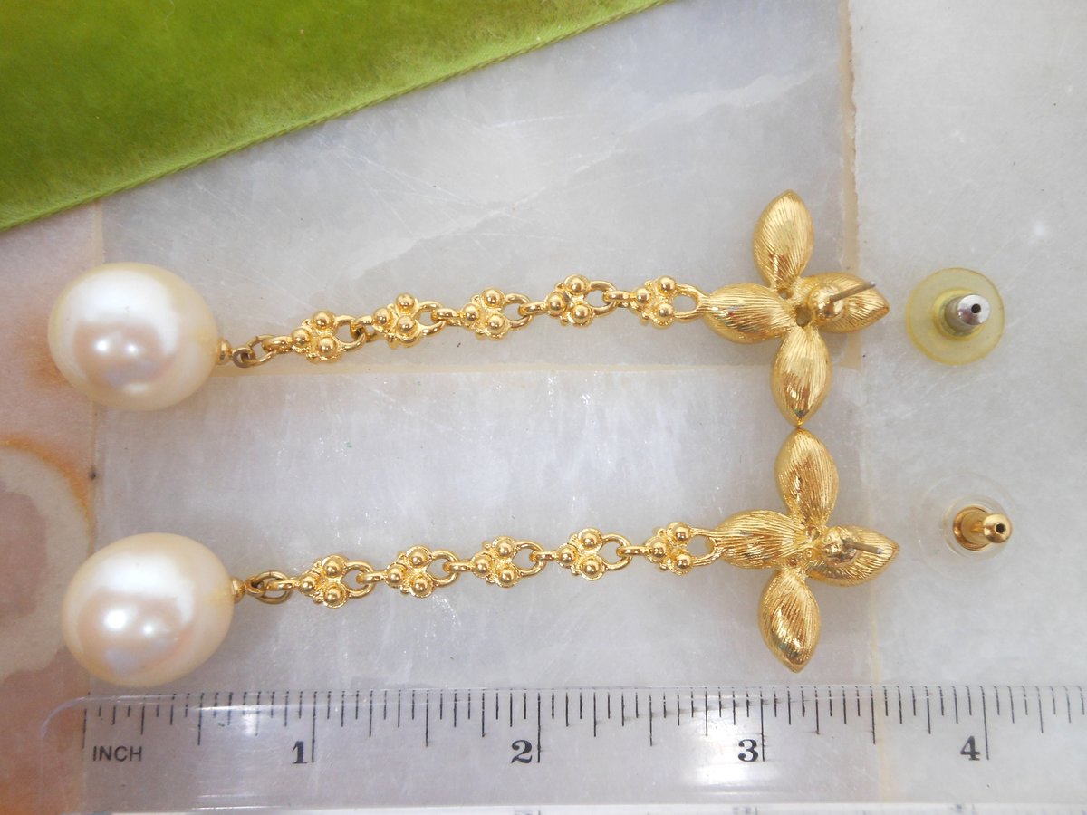 Vintage MONET Rhinestone Earrings Dangle Drop Crystal Ornate Chandelier Runway Pearl Exceptional Statement Jewelry Gift, VivianJoel.com