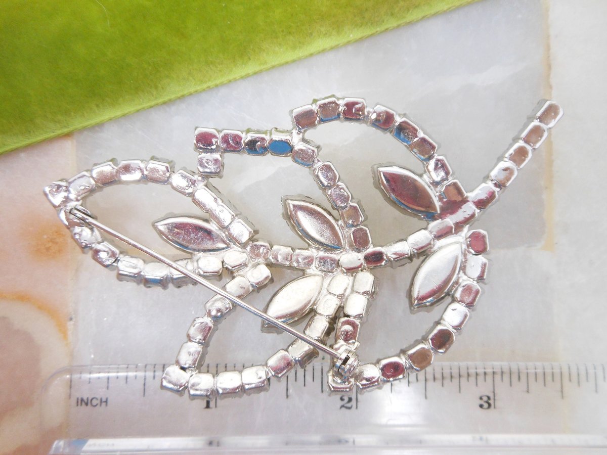 Vintage Ice Rhinestone Brooch Set Clear Crystal Leaf Pin Earrings Large Flower Jewelry Gift Mid Century, VivianJoel.com