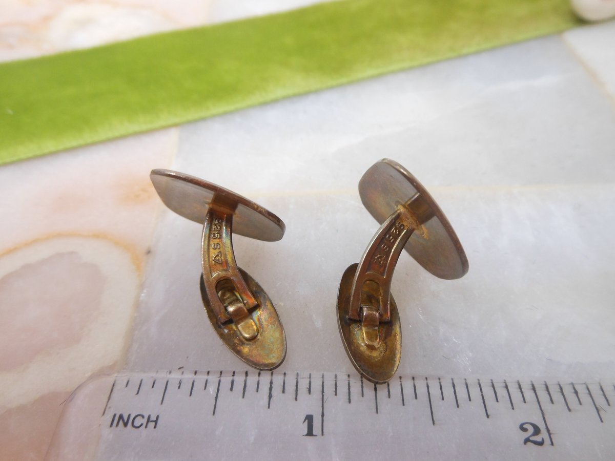 Vintage STERLING SILVER Cuff Links Guilloche Enamel White Cufflinks Groom Best Man Wedding Mid Century Jewelry Gift,  VivianJoel.com