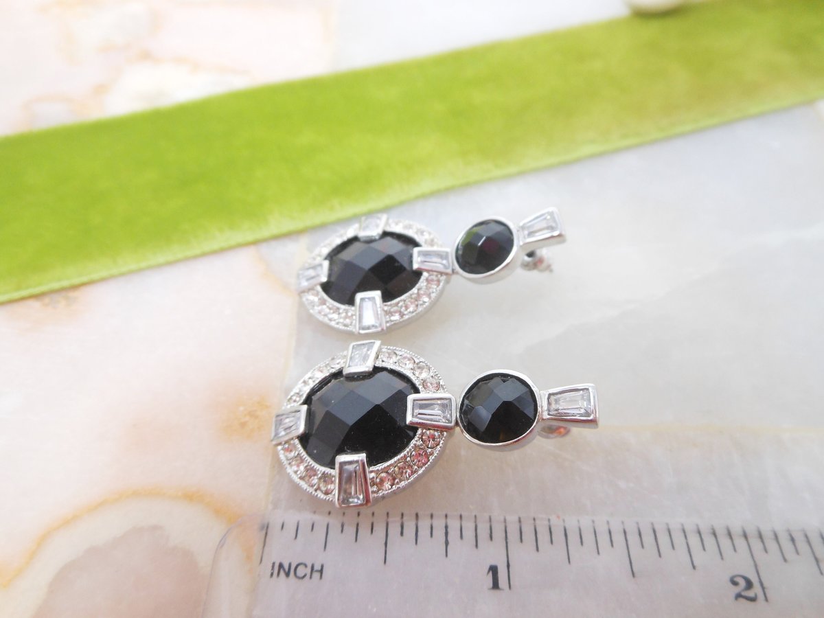 Vintage MONET Earrings Crystal Rhinestone Designer Pierced Post Dangle Drop Art Deco Elegant Jewelry Gift, VivianJoel.com