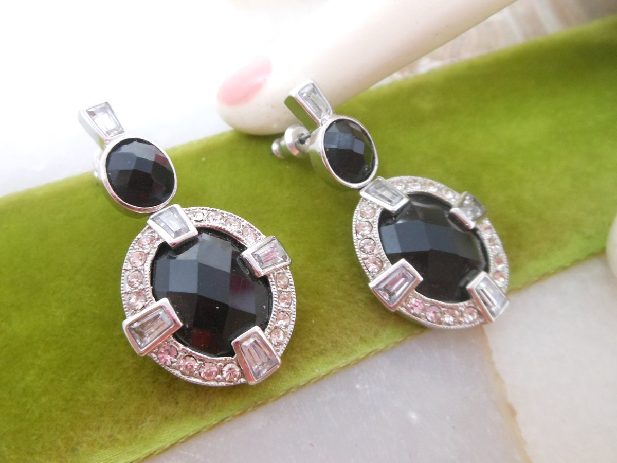 Vintage MONET Earrings Crystal Rhinestone Designer Pierced Post Dangle Drop Art Deco Elegant Jewelry Gift, VivianJoel.com