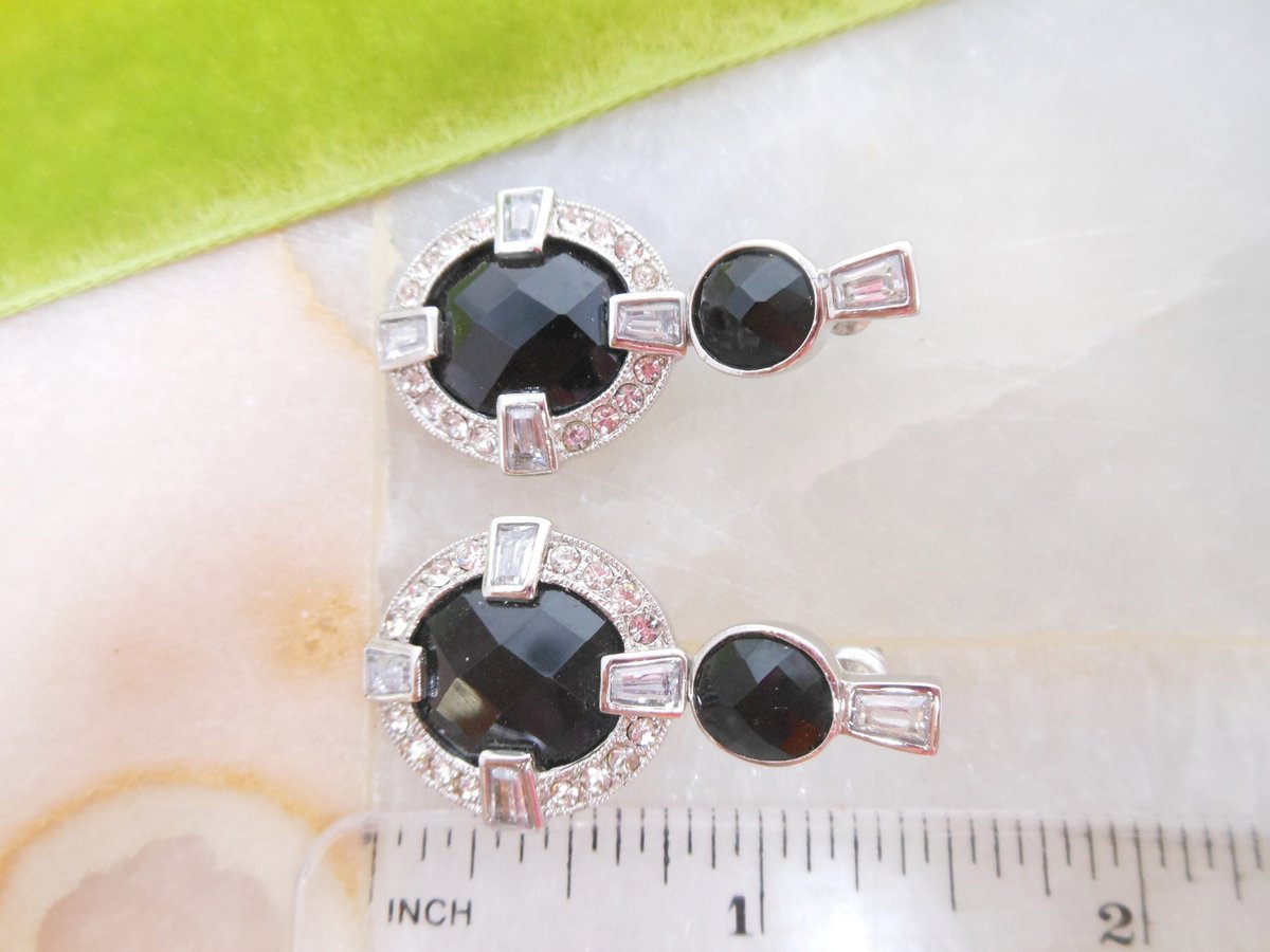 Vintage MONET Earrings Crystal Rhinestone Designer Pierced Post Dangle Drop Art Deco Elegant Jewelry Gift, VivianJoel.com