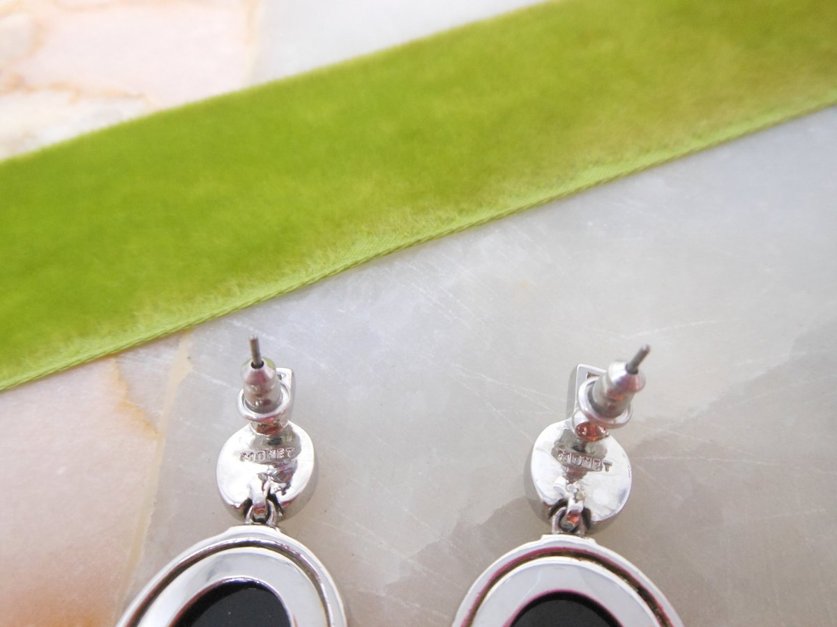 Vintage MONET Earrings Crystal Rhinestone Designer Pierced Post Dangle Drop Art Deco Elegant Jewelry Gift, VivianJoel.com