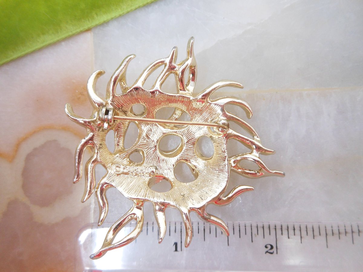 Vintage SARAH COVENTRY Pin Abstract Sea Urchin Brooch Gold Tone Plate Brutalist Mid Century Jewelry Gift, VivianJoel.com