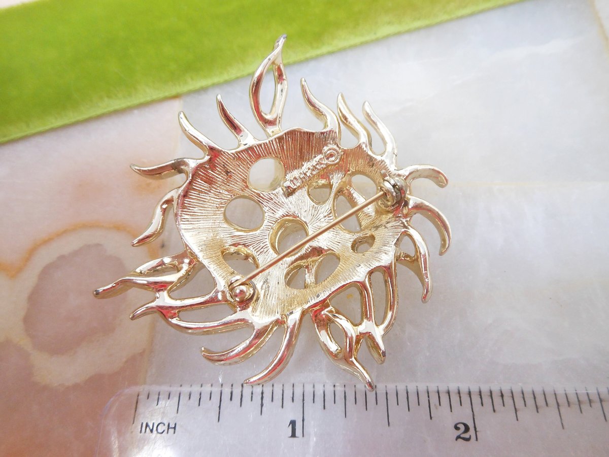 Vintage SARAH COVENTRY Pin Abstract Sea Urchin Brooch Gold Tone Plate Brutalist Mid Century Jewelry Gift, VivianJoel.com