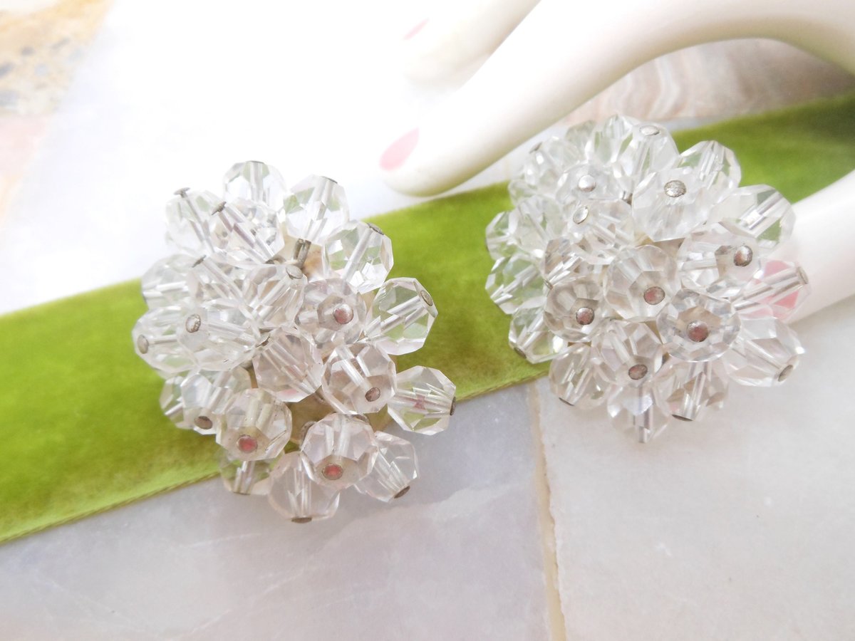 Vintage Cha Cha Shoe Clip Crystal Bead Buckle Dress Pair SET Disco Hollywood Mid Century, VivianJoel.com