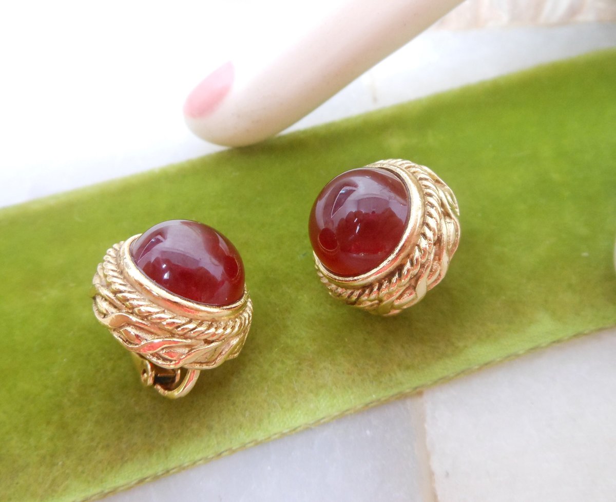 Vintage GIVENCHY Paris New York Earrings Designer Clip On Faux Carnelian Runway Classic Timeless Mogul Jewelry Gift, VivianJoel.com
