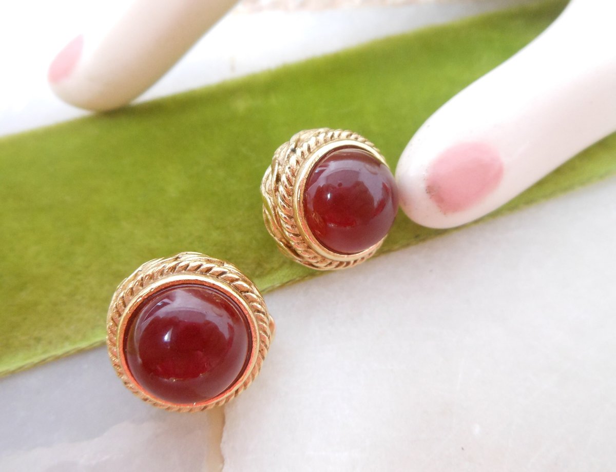 Vintage GIVENCHY Paris New York Earrings Designer Clip On Faux Carnelian Runway Classic Timeless Mogul Jewelry Gift, VivianJoel.com