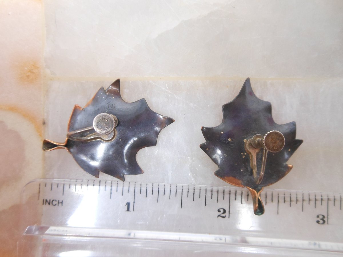 Vintage STERLING SILVER Copper Earrings Screw Back Delicate Leaf Figural 925 NYE Designer Mid Century Jewelry Gift, VivianJoel.com