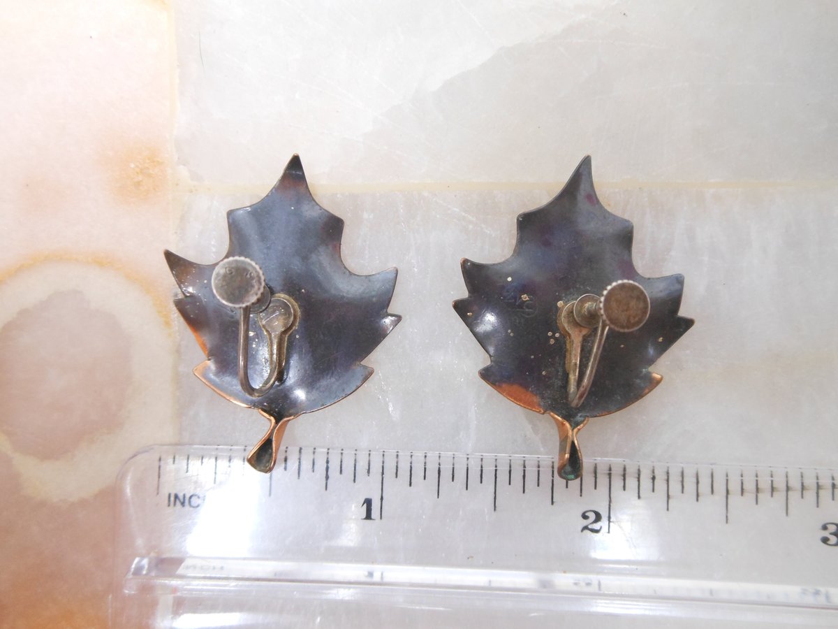 Vintage STERLING SILVER Copper Earrings Screw Back Delicate Leaf Figural 925 NYE Designer Mid Century Jewelry Gift, VivianJoel.com