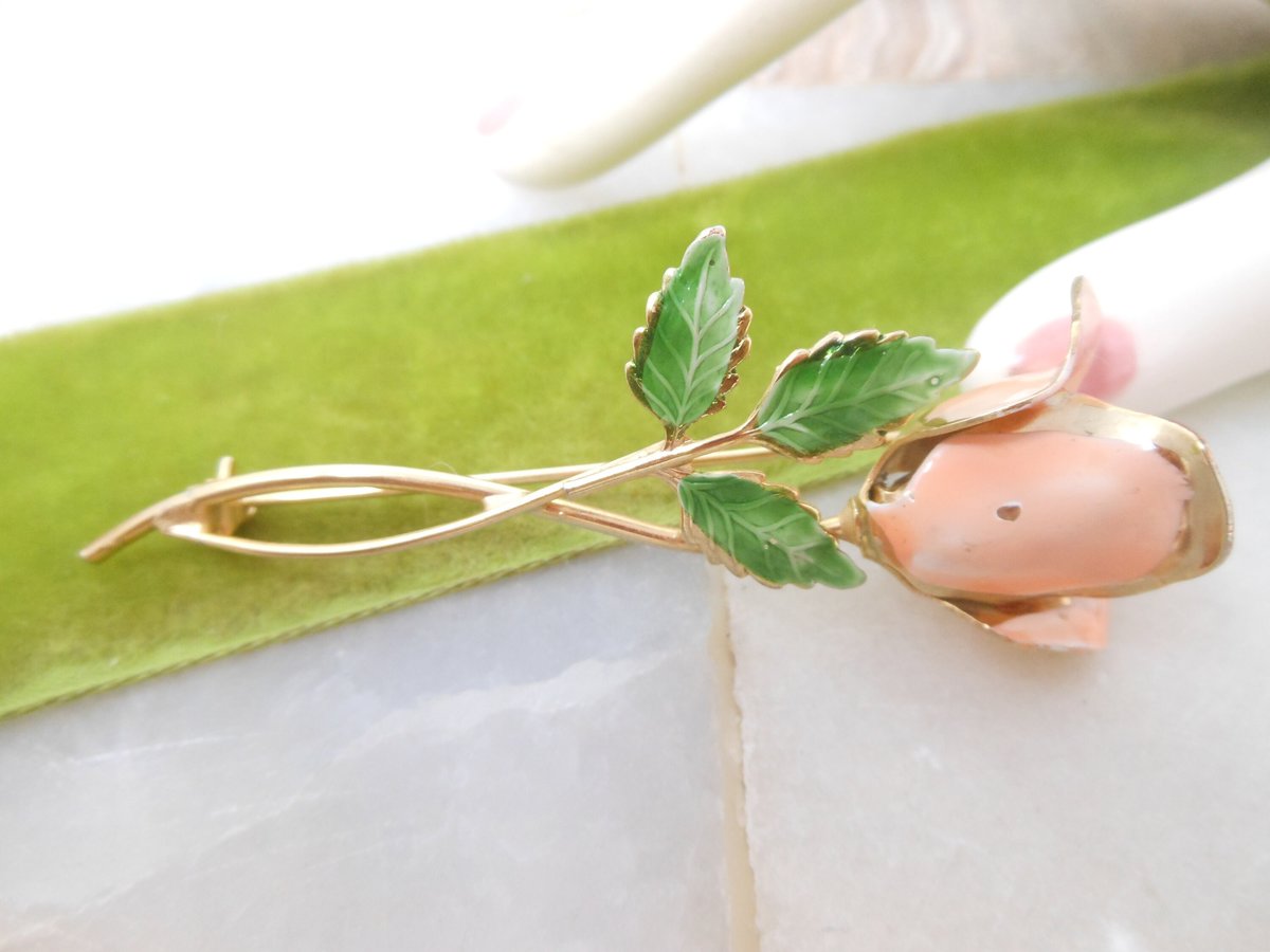 Vintage LOT 3 Enamel Flower Pin White Peach Rose Blue Tulip Brooch Retro Jewelry Mid Century *imperfect craft destash*, VivianJoel.com