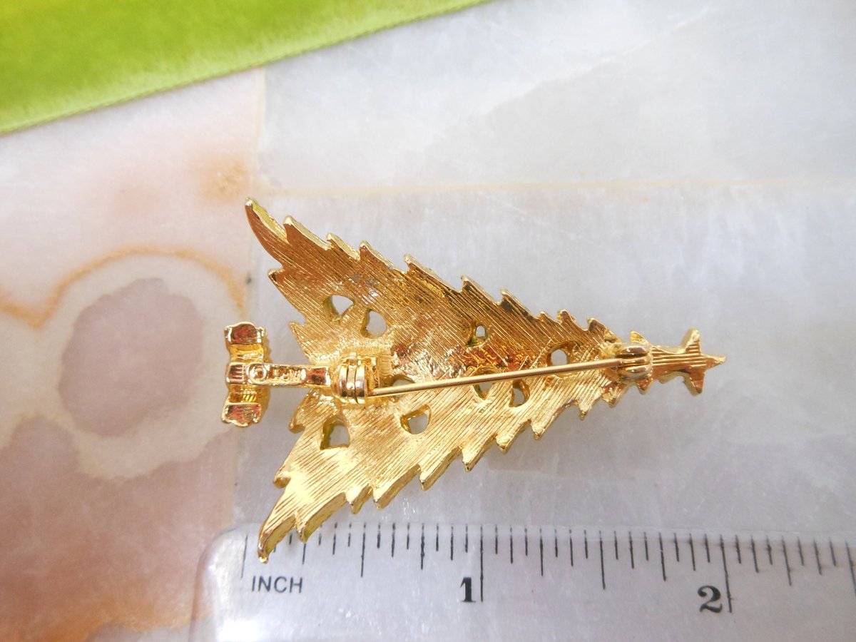 Vintage ART Enamel Christmas Tree Pin Brooch Designer Signed ARTHUR PEPPER Rhinestone Jewelry Mod Mid Century Gift, VivianJoel.com
