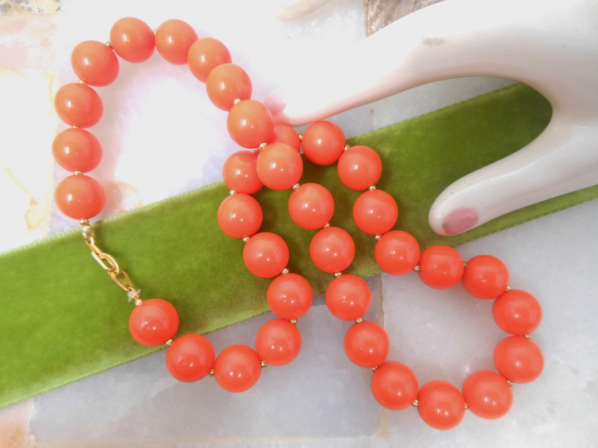 Vintage Orange Necklace Lucite Plastic Mod Bead Collar Mid Century Jewelry Gift, VivianJoel.com