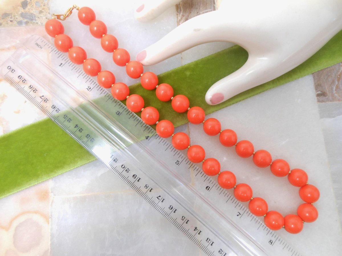 Vintage Orange Necklace Lucite Plastic Mod Bead Collar Mid Century Jewelry Gift, VivianJoel.com