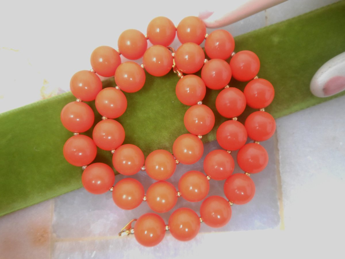 Vintage Orange Necklace Lucite Plastic Mod Bead Collar Mid Century Jewelry Gift, VivianJoel.com