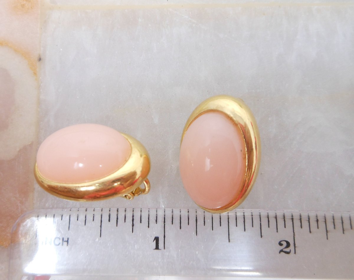 Vintage TRIFARI TM Blush Pink Earrings Clip On Lucite Plastic Jelly Belly Designer Jewelry Gift, VivianJoel.com