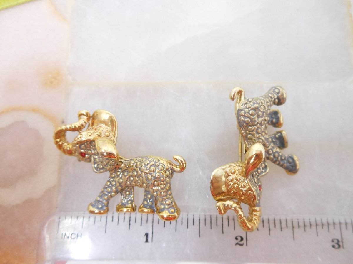 Vintage Elephant Scatter Pin SET Enamel Rhinestone Good Luck Figural Brooch Jewelry Republican Gift Mid Century, VivianJoel.com