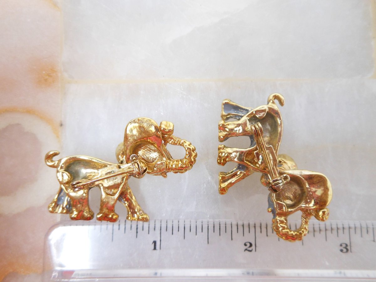 Vintage Elephant Scatter Pin SET Enamel Rhinestone Good Luck Figural Brooch Jewelry Republican Gift Mid Century, VivianJoel.com