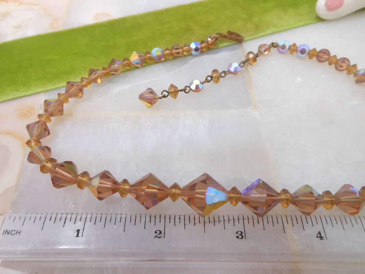 Vintage Topaz Crystal Bead Necklace Choker Aurora Borealis Jewelry Gift Pin Up Mid Century, VivianJoel.com