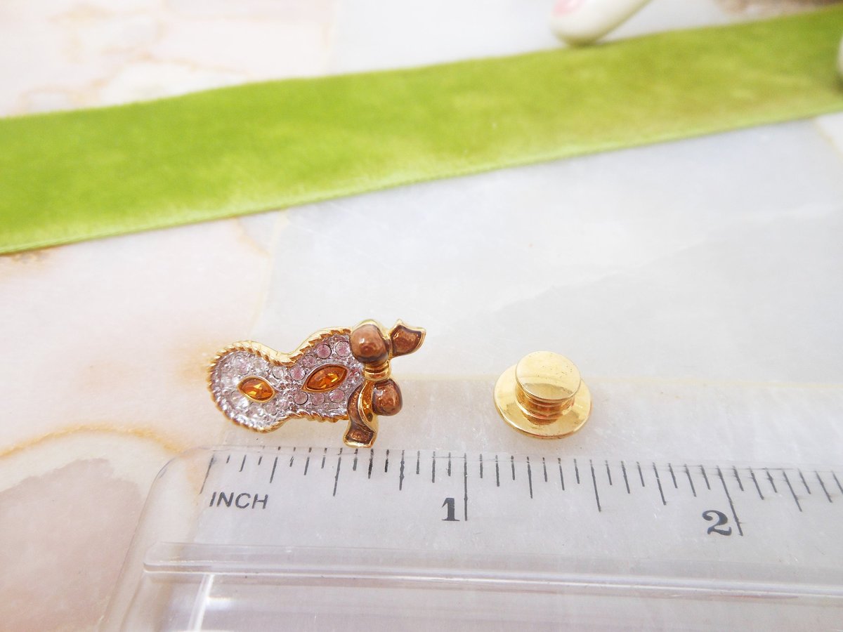 Vintage SWAROVSKI Designer Mask Brooch Lapel Pin Pave Crystal Mardi Gras SWAN LOGO Jewelry Gift, VivianJoel.com