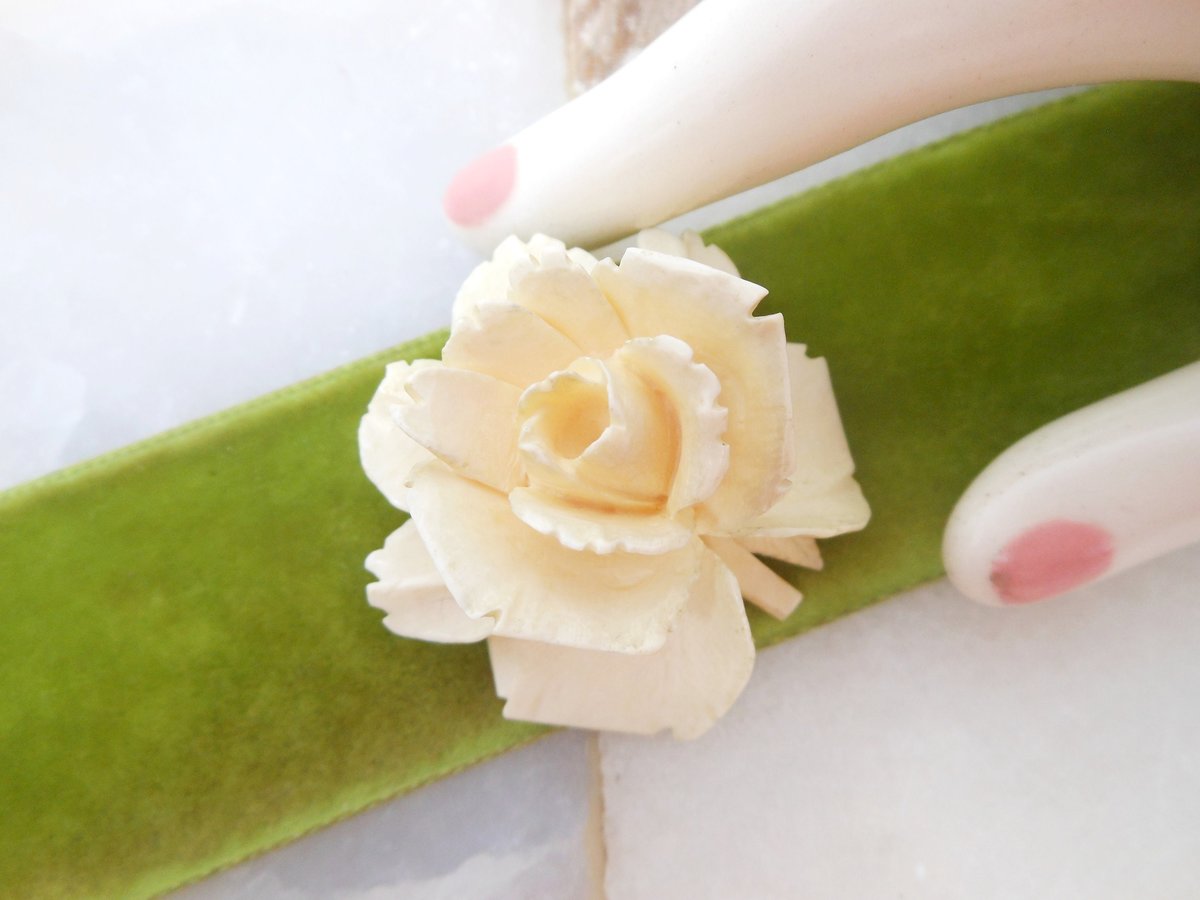Vintage Carved Rose Brooch Large Corsage Bone Bovine Artisan Handcraft Flower Pin Mid Century Jewelry Gift, VivianJoel.com