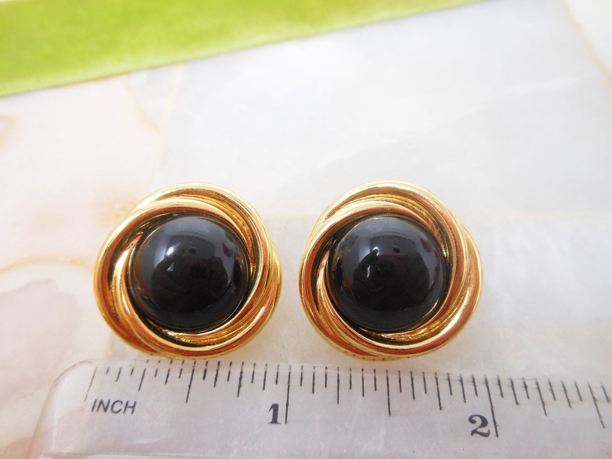 Vintage TRIFARI Earrings Black Classic Post Pierced Lucite Plastic Designer Jewelry Gift, VivianJoel.com