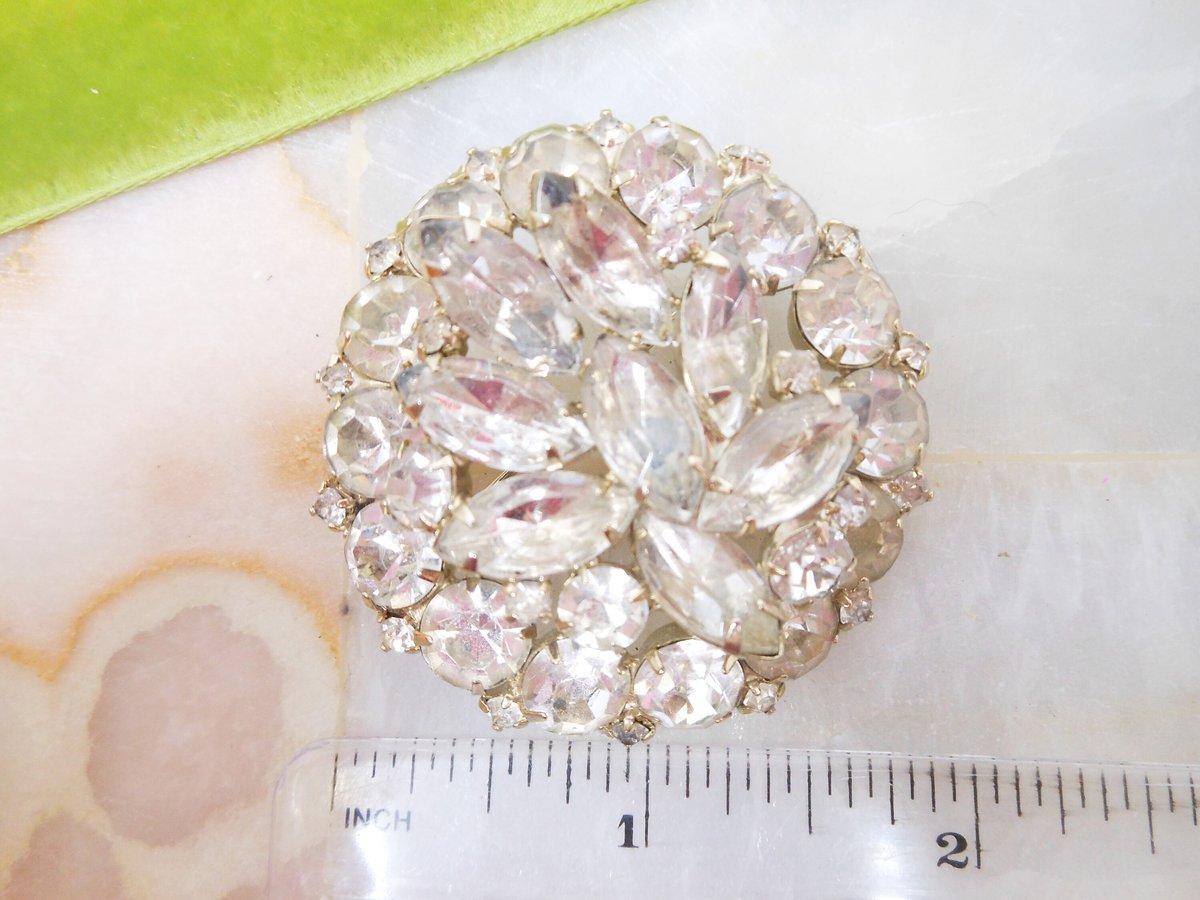 Vintage Snowflake Pin Brooch Layered Rhinestone Flower Clear Crystal JULIANA Mid Century Jewelry Gift, VivianJoel.com