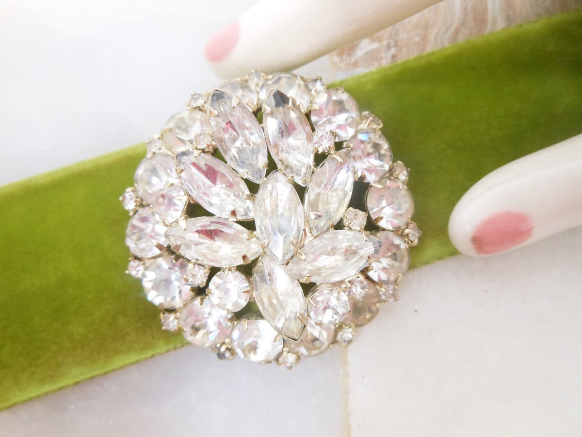 Vintage Snowflake Pin Brooch Layered Rhinestone Flower Clear Crystal JULIANA Mid Century Jewelry Gift, VivianJoel.com