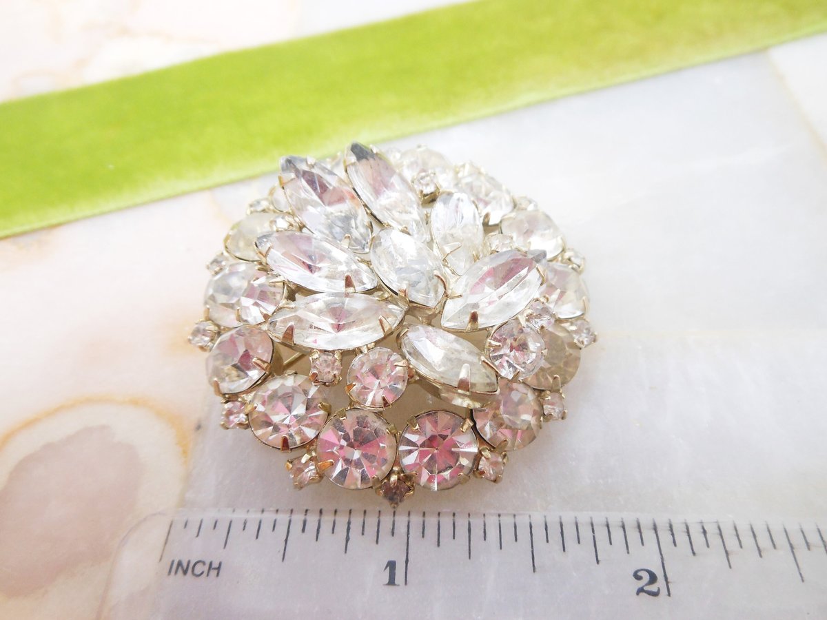 Vintage Snowflake Pin Brooch Layered Rhinestone Flower Clear Crystal JULIANA Mid Century Jewelry Gift, VivianJoel.com