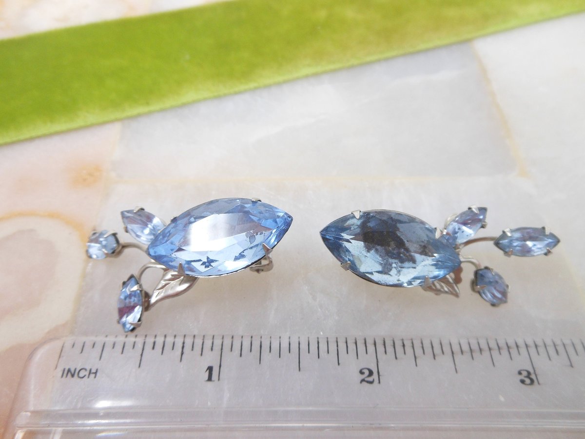 Vintage Blue Rhinestone Necklace Bracelet Earrings Set Crystal Pin Up Retro Glam Mid Century Jewelry Gift, VivianJoel.com