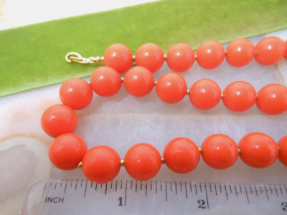 Vintage Orange Necklace Lucite Plastic Mod Bead Collar Mid Century Jewelry Gift, VivianJoel.com