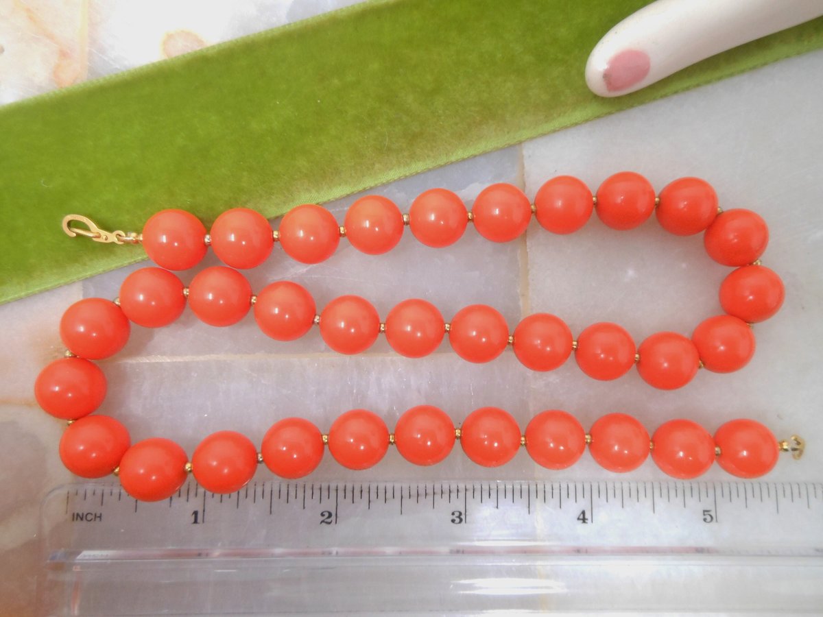 Vintage Orange Necklace Lucite Plastic Mod Bead Collar Mid Century Jewelry Gift, VivianJoel.com