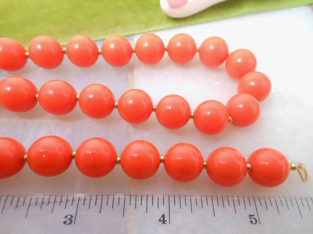 Vintage Orange Necklace Lucite Plastic Mod Bead Collar Mid Century Jewelry Gift, VivianJoel.com