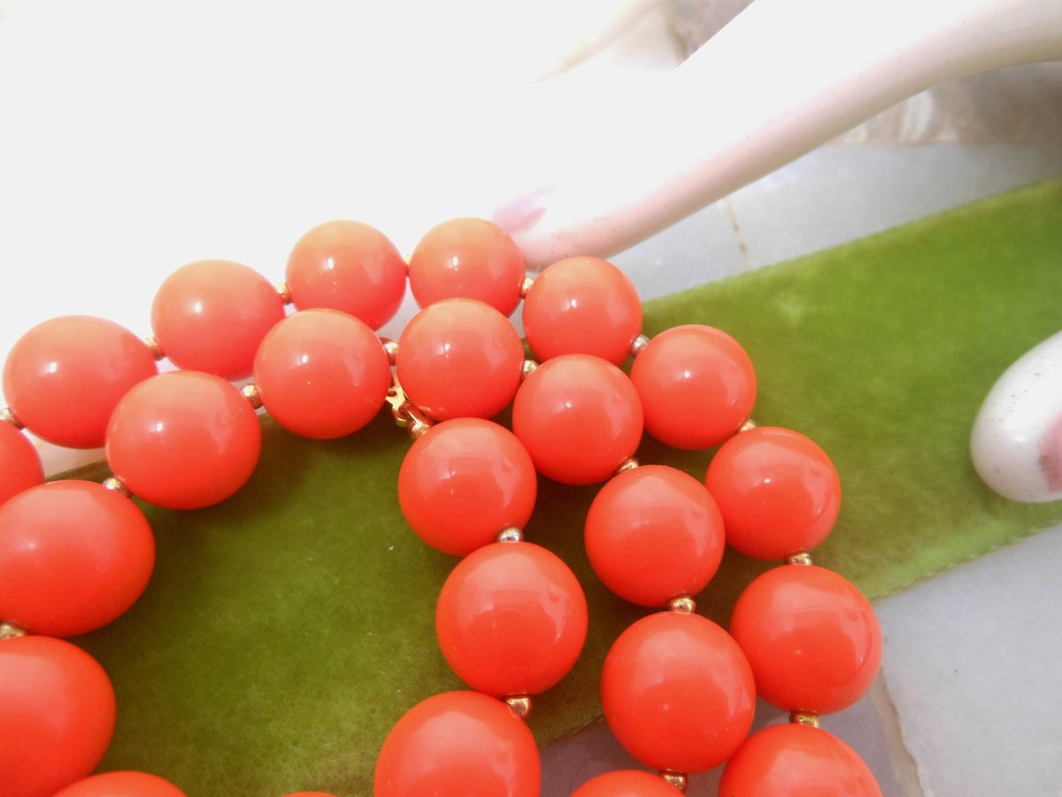 Vintage Orange Necklace Lucite Plastic Mod Bead Collar Mid Century Jewelry Gift, VivianJoel.com