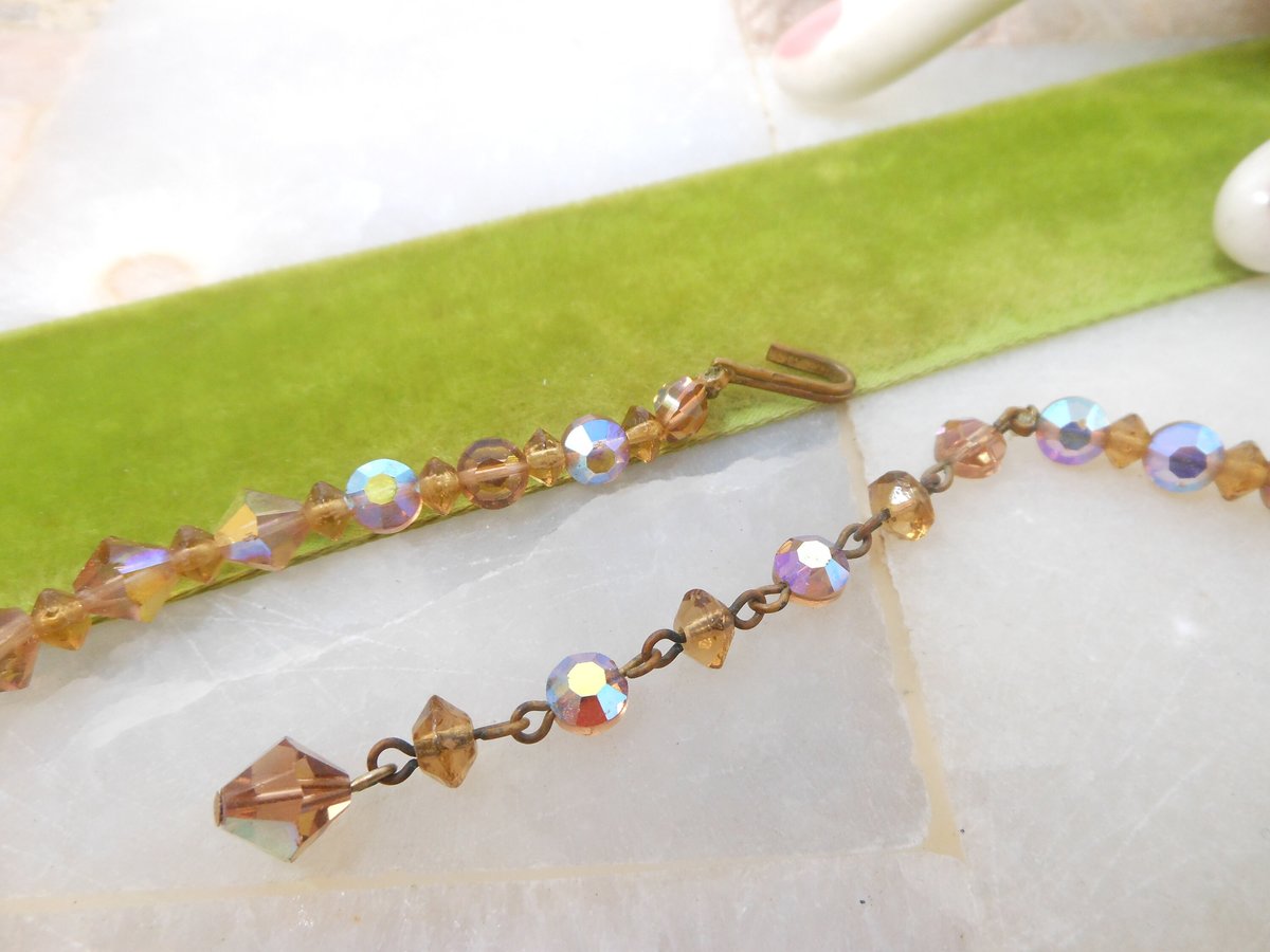 Vintage Topaz Crystal Bead Necklace Choker Aurora Borealis Jewelry Gift Pin Up Mid Century, VivianJoel.com
