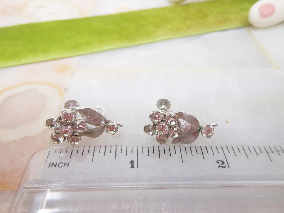 Vintage KREMENTZ Earrings Flower Crystal Rhinestone Screw Back Gold Overlay Petite Minimalist Designer Jewelry Mid Century, VivianJoel.com