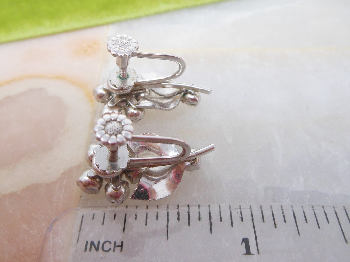 Vintage KREMENTZ Earrings Flower Crystal Rhinestone Screw Back Gold Overlay Petite Minimalist Designer Jewelry Mid Century, VivianJoel.com