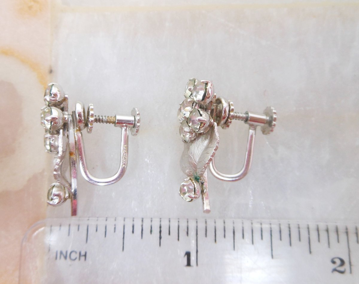 Vintage KREMENTZ Earrings Flower Crystal Rhinestone Screw Back Gold Overlay Petite Minimalist Designer Jewelry Mid Century, VivianJoel.com
