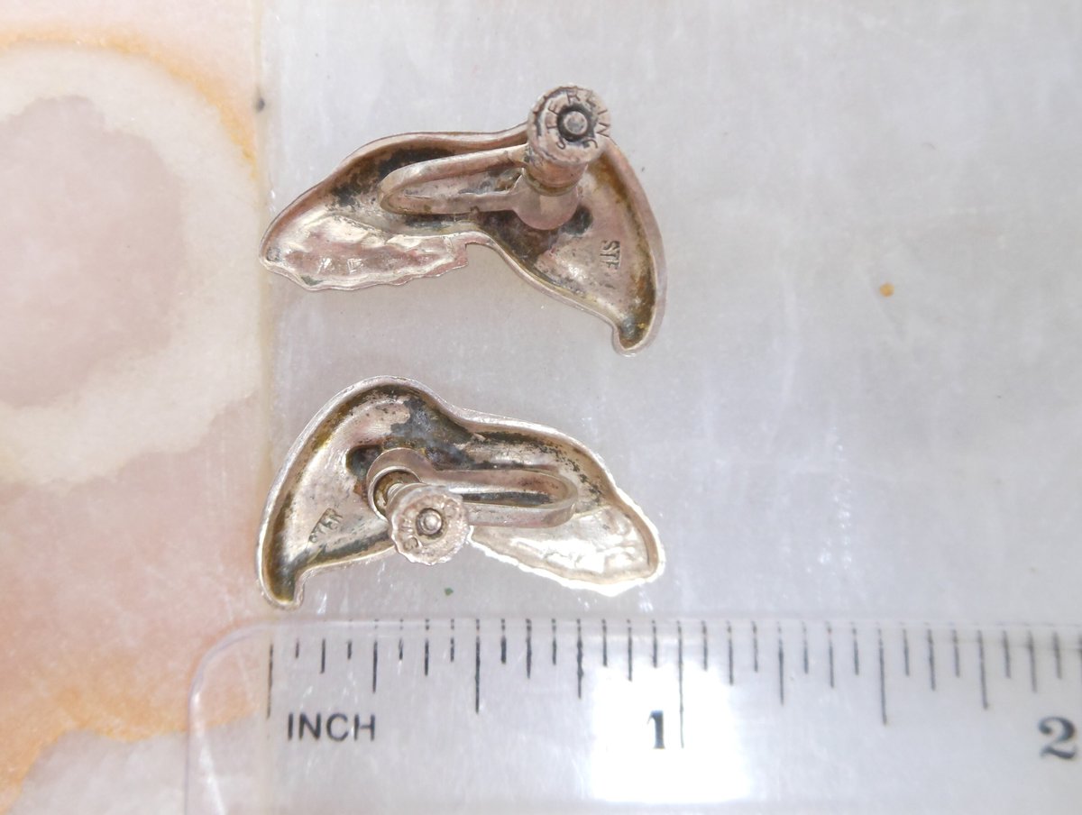 Vintage STERLING SILVER Earrings Flower Calla Lily Screw Back Mid Century Jewelry Wedding Gift, VivianJoel.com