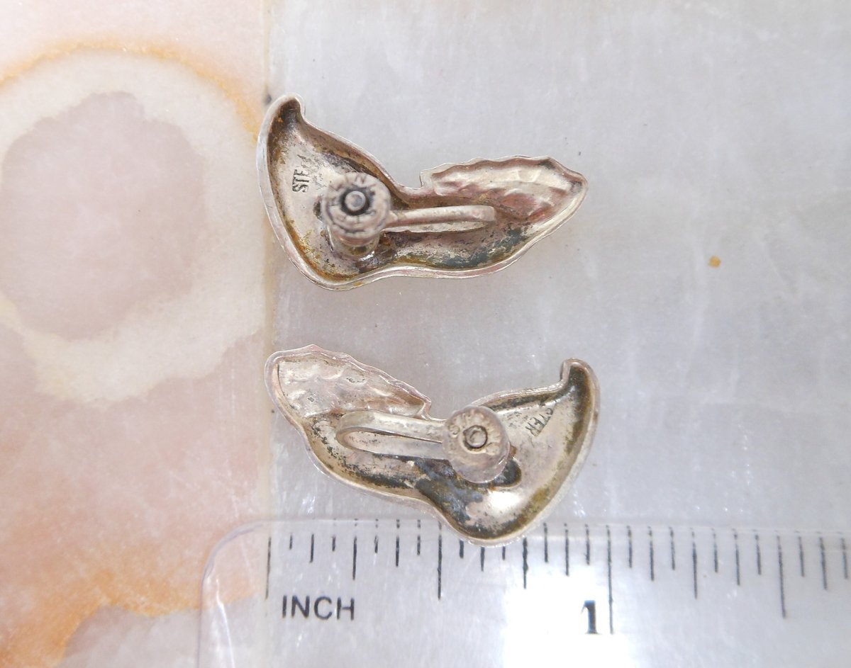 Vintage STERLING SILVER Earrings Flower Calla Lily Screw Back Mid Century Jewelry Wedding Gift, VivianJoel.com