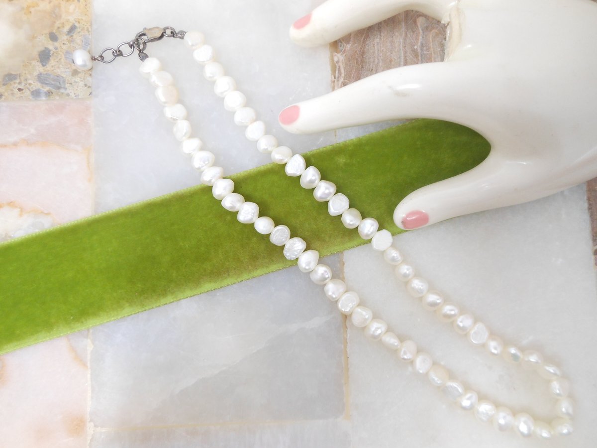 Vintage Natural Pearl Necklace Bead Sterling Silver 925 Clasp 17" White Winter Wedding Jewelry Gift, VivianJoel.com