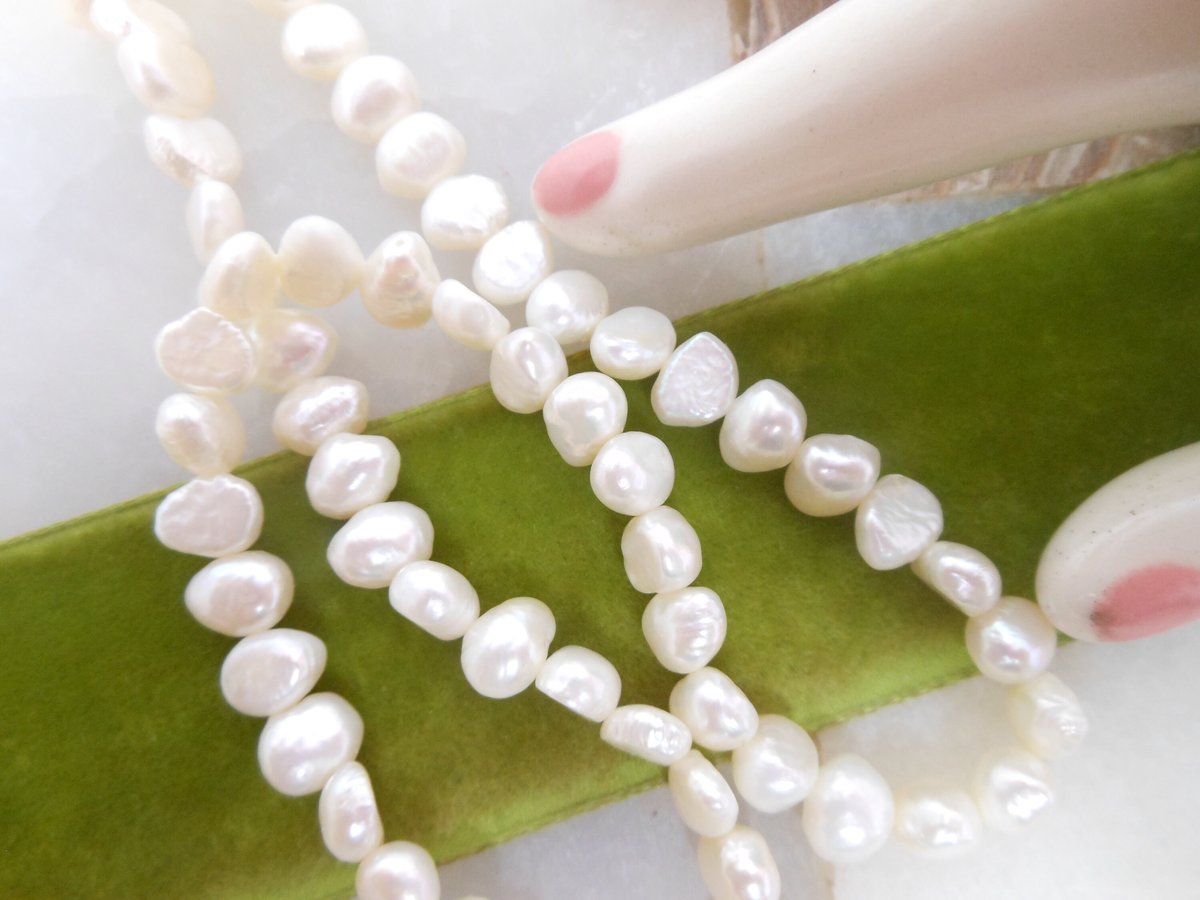 Vintage Natural Pearl Necklace Bead Sterling Silver 925 Clasp 17" White Winter Wedding Jewelry Gift, VivianJoel.com