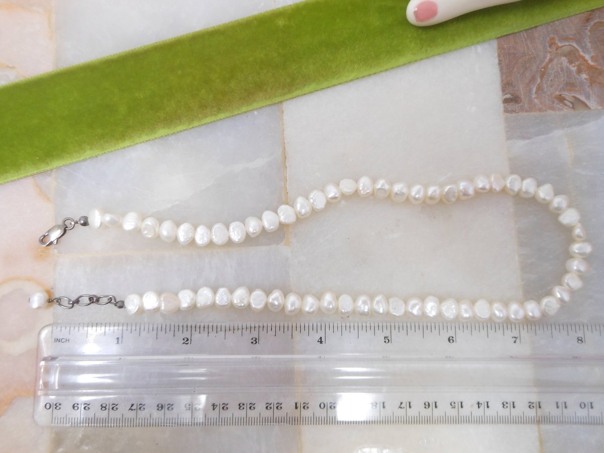 Vintage Natural Pearl Necklace Bead Sterling Silver 925 Clasp 17" White Winter Wedding Jewelry Gift, VivianJoel.com