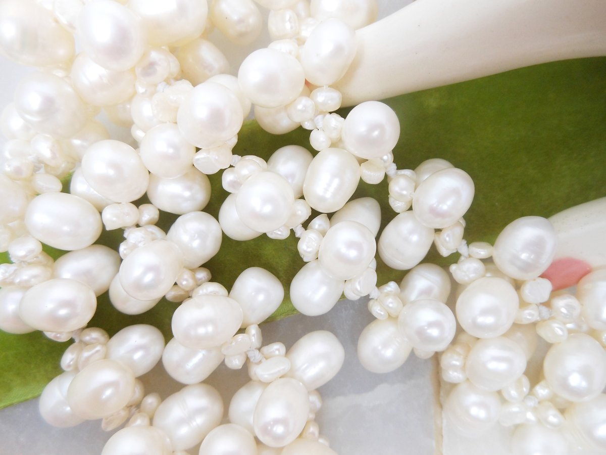 Vintage Baroque Pearl Necklace Bead Woven Cluster Beach Winter White Wedding Toggle Clasp Jewelry Gift, VivianJoel.com