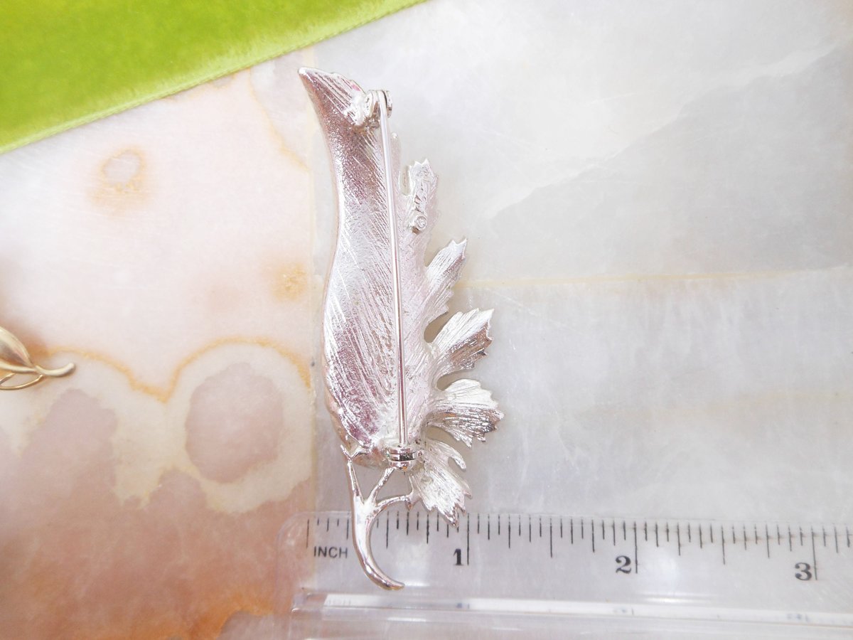 Vintage CORO Brooch Big Ruffled Leaf Pin Silver Plate Figural Designer Mid Century Jewelry Gift, VivianJoel.com