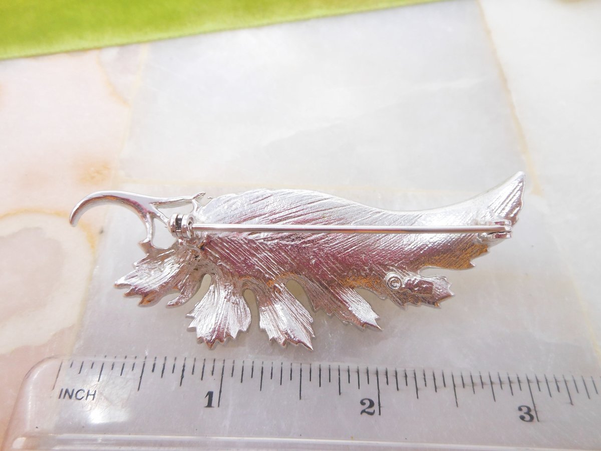 Vintage CORO Brooch Big Ruffled Leaf Pin Silver Plate Figural Designer Mid Century Jewelry Gift, VivianJoel.com